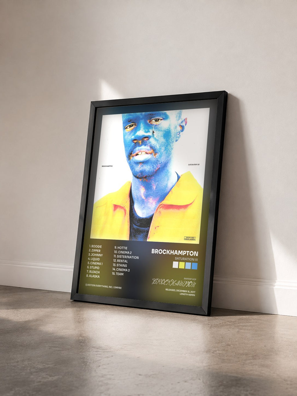 #noir Tableau de l'album SATURATION III de BROCKHAMPTON vu de trois quarts, cadre noir
