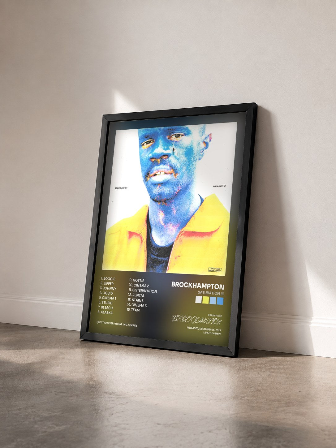 #noir Tableau de l'album SATURATION III de BROCKHAMPTON vu de trois quarts, cadre noir