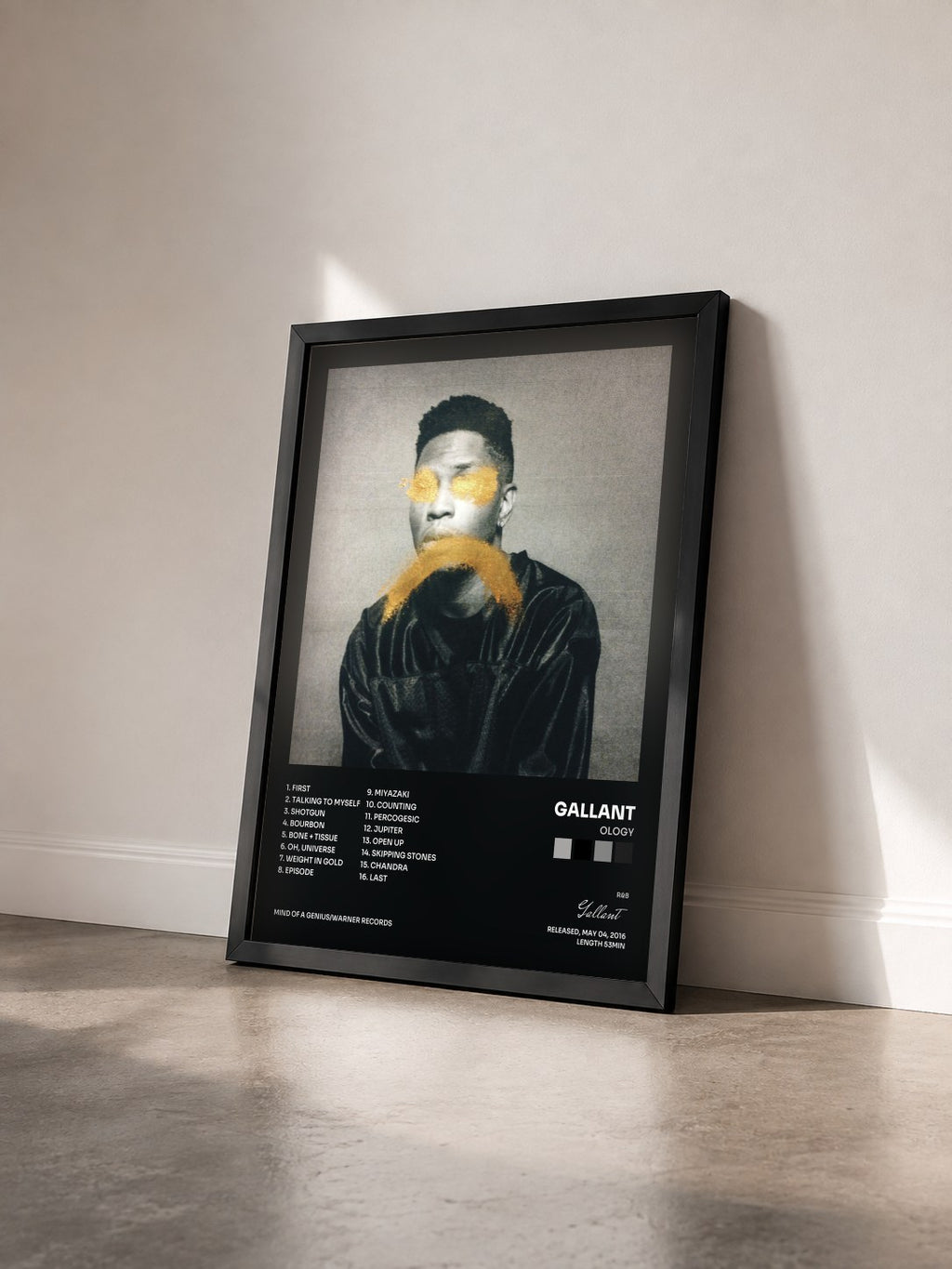 #noir Tableau de l'album Ology de Gallant vu de trois quarts, cadre noir