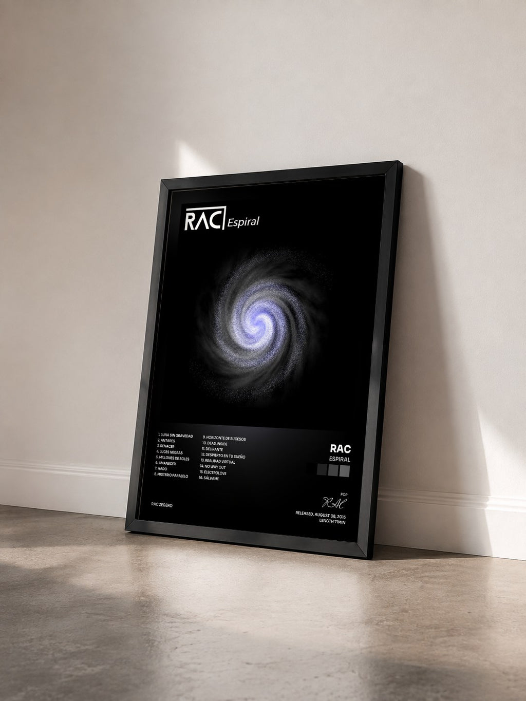#noir Tableau de l'album Espiral de RAC vu de trois quarts, cadre noir