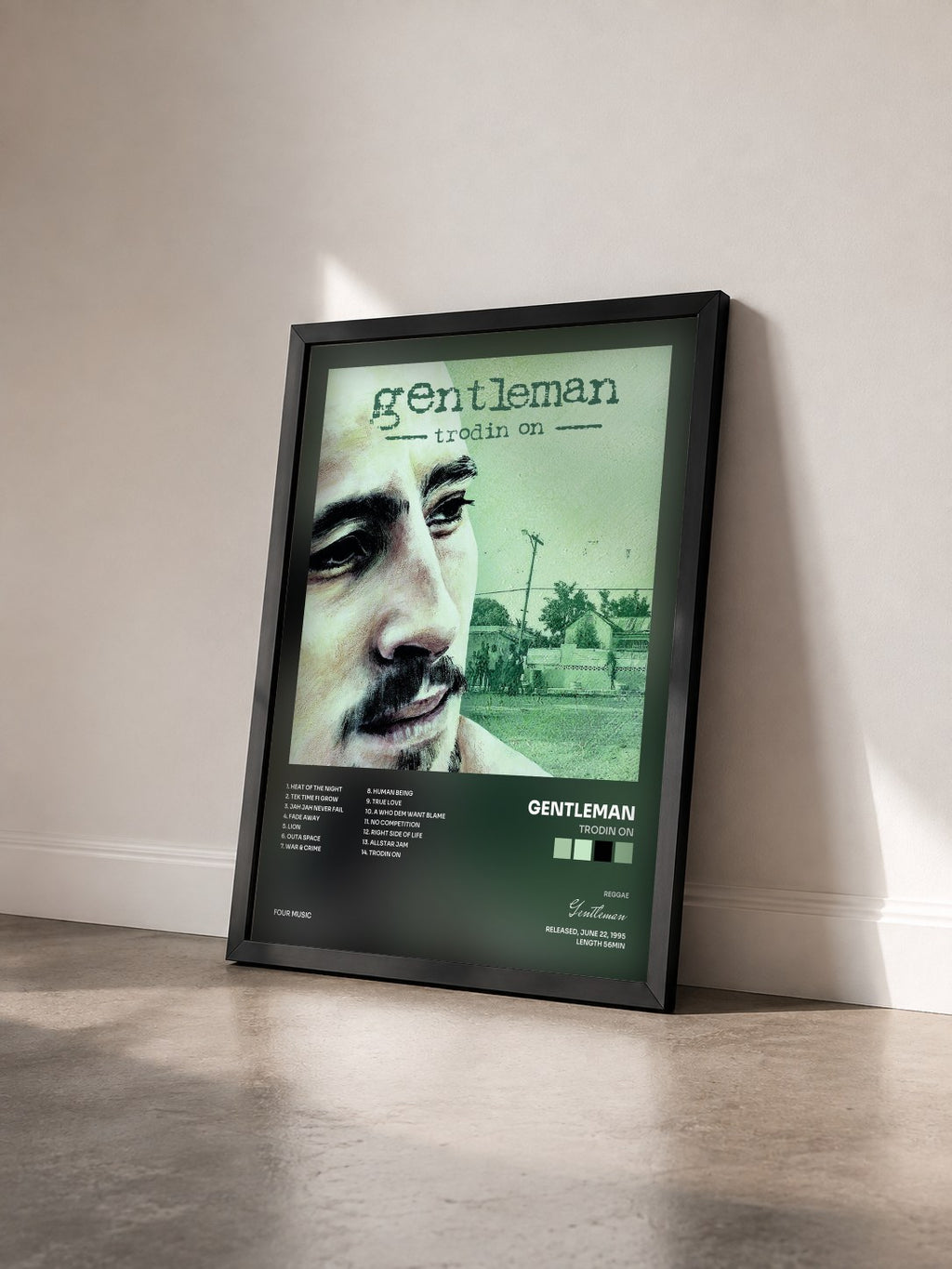 #noir Tableau de l'album Trodin On de Gentleman vu de trois quarts, cadre noir