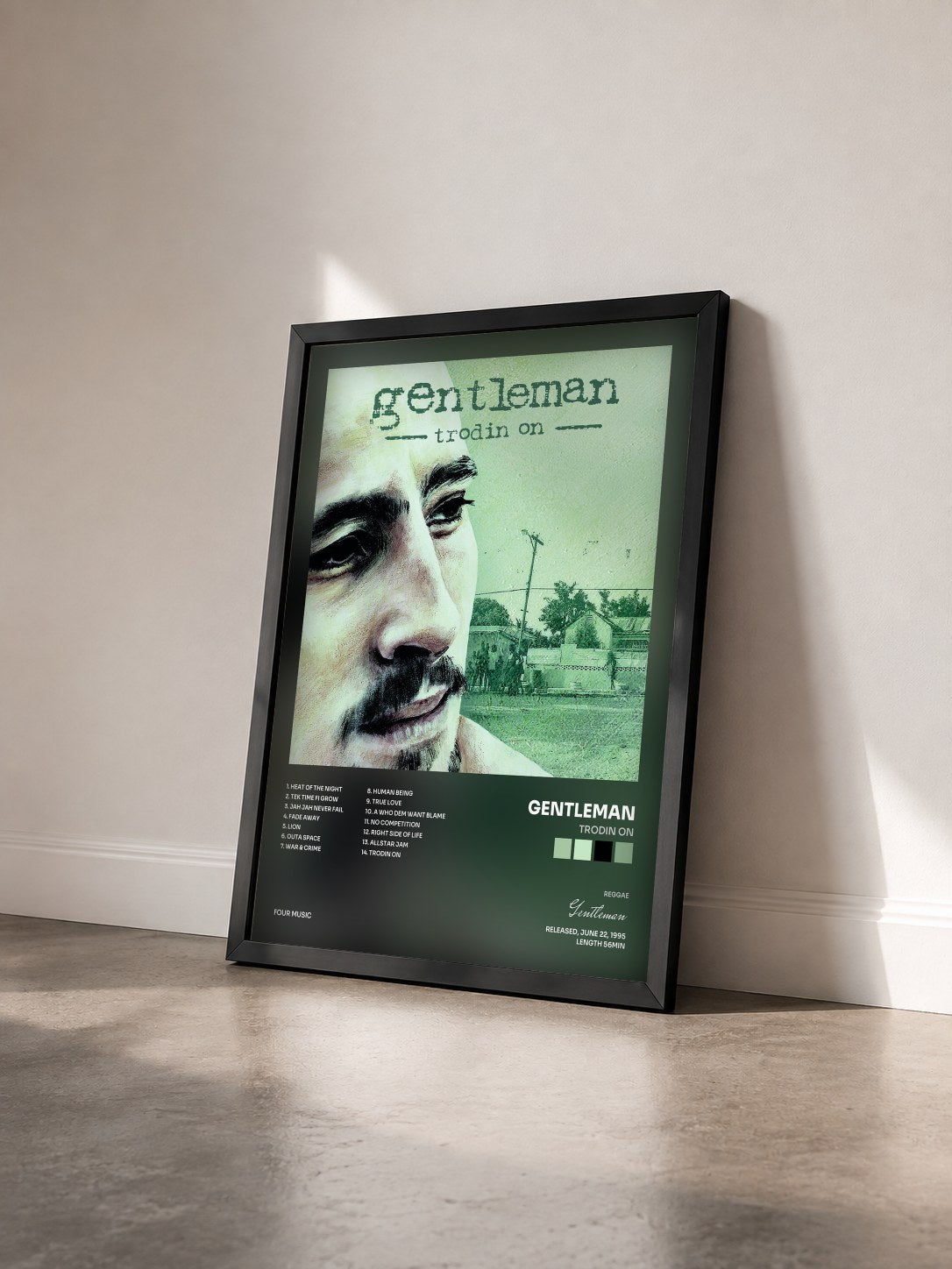 #noir Tableau de l'album Trodin On de Gentleman vu de trois quarts, cadre noir