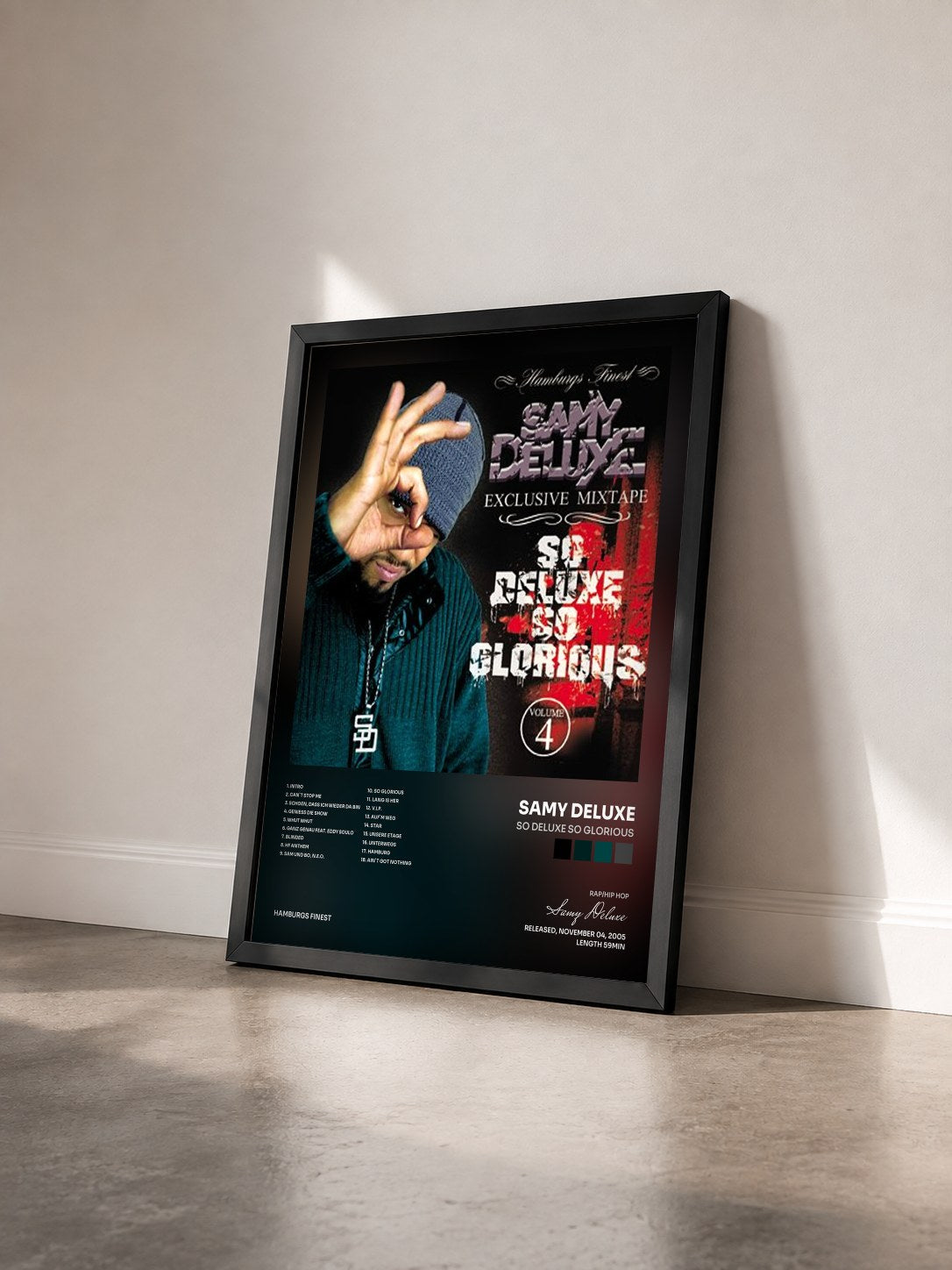 #noir Tableau de l'album So Deluxe so Glorious de Samy Deluxe vu de trois quarts, cadre noir