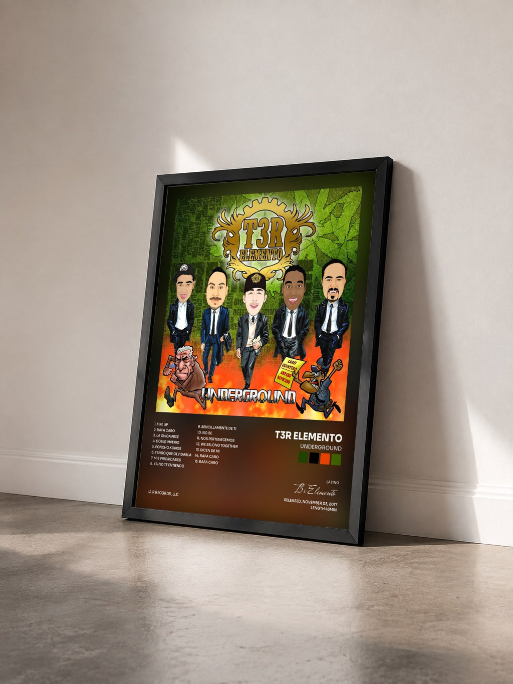 #noir Tableau de l'album Underground de T3r Elemento vu de trois quarts, cadre noir