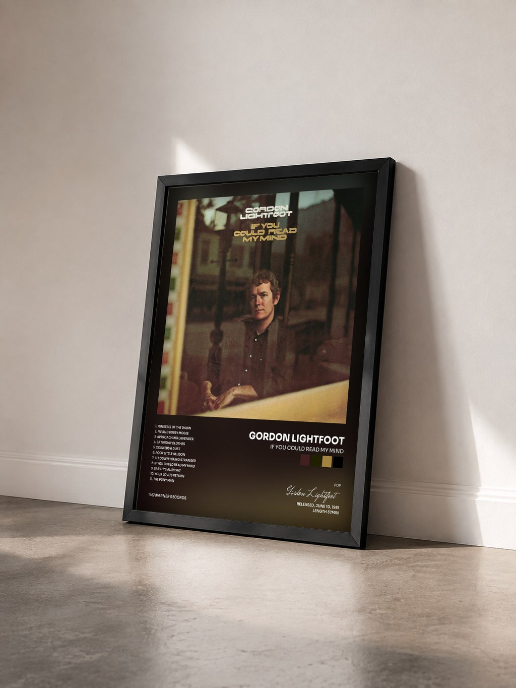 #noir Tableau de l'album If You Could Read My Mind de Gordon Lightfoot vu de trois quarts, cadre noir