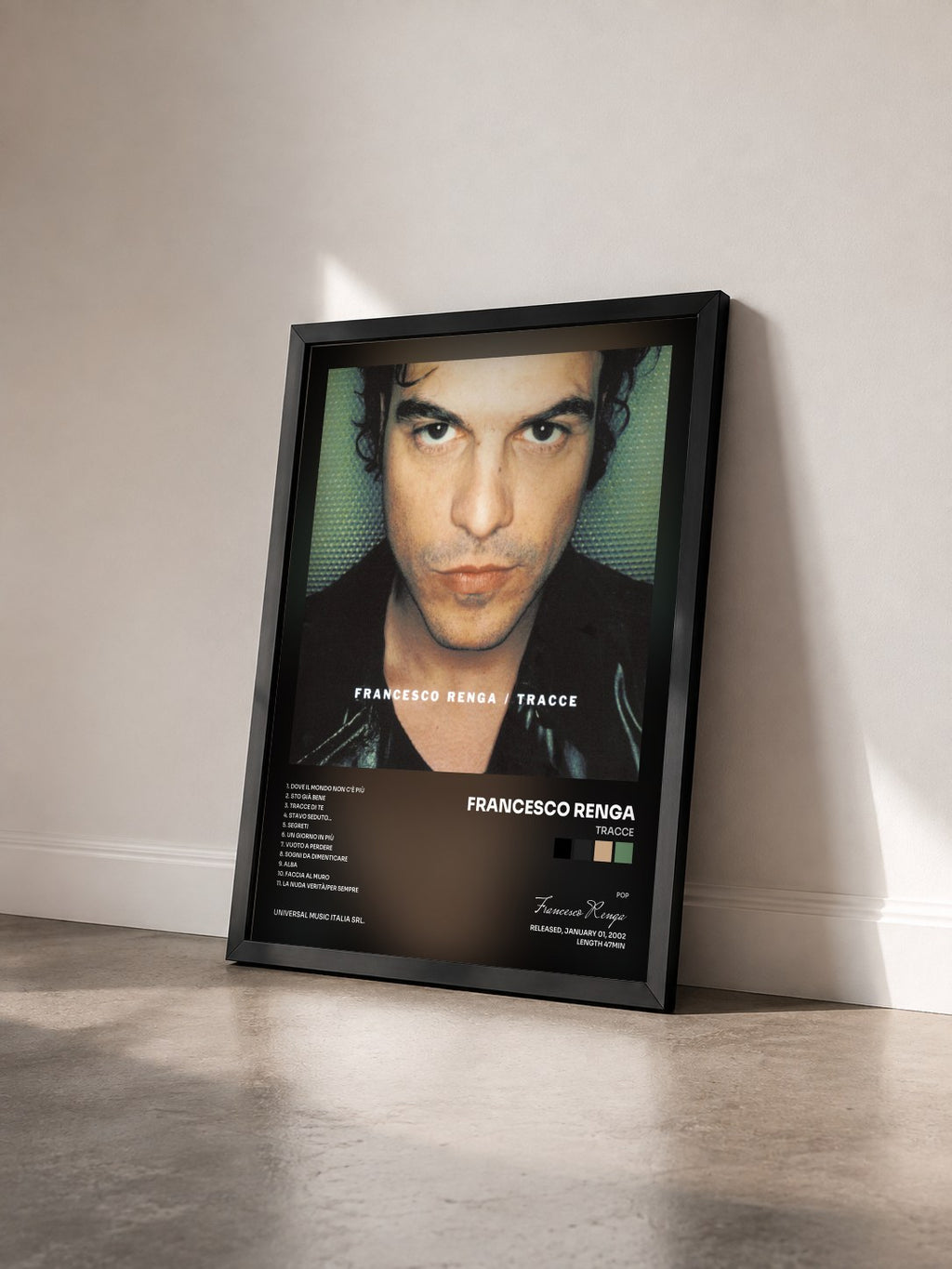 #noir Tableau de l'album Tracce de Francesco Renga vu de trois quarts, cadre noir