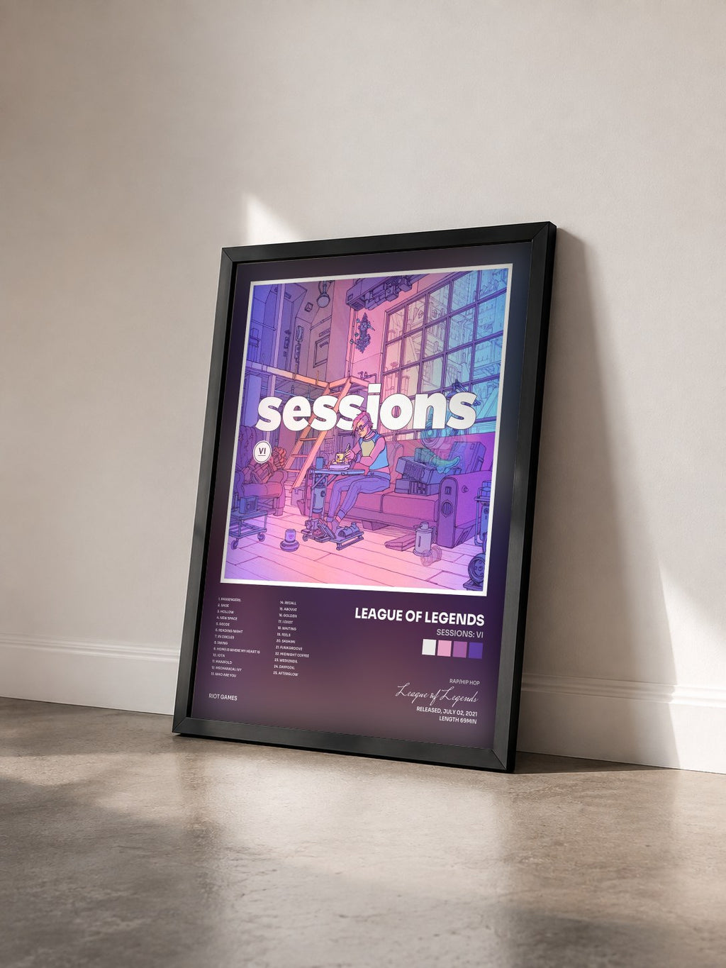 #noir Sessions: Vi di League of Legends in stampa incorniciata vista di tre quarti, cornice nera