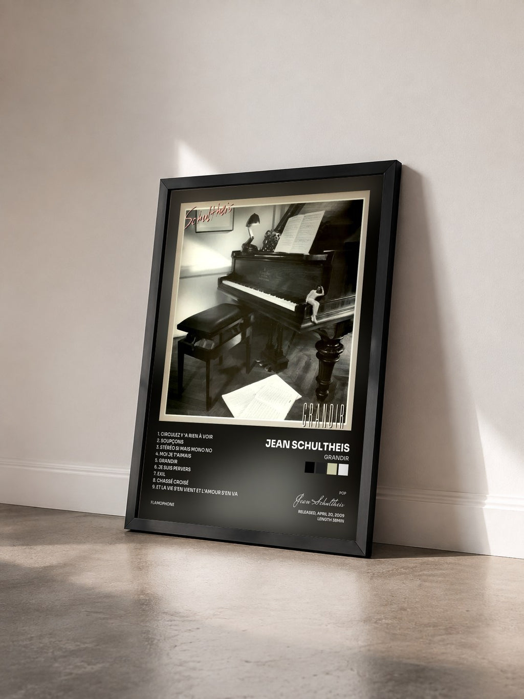 #noir Tableau de l'album Grandir de Jean Schultheis vu de trois quarts, cadre noir