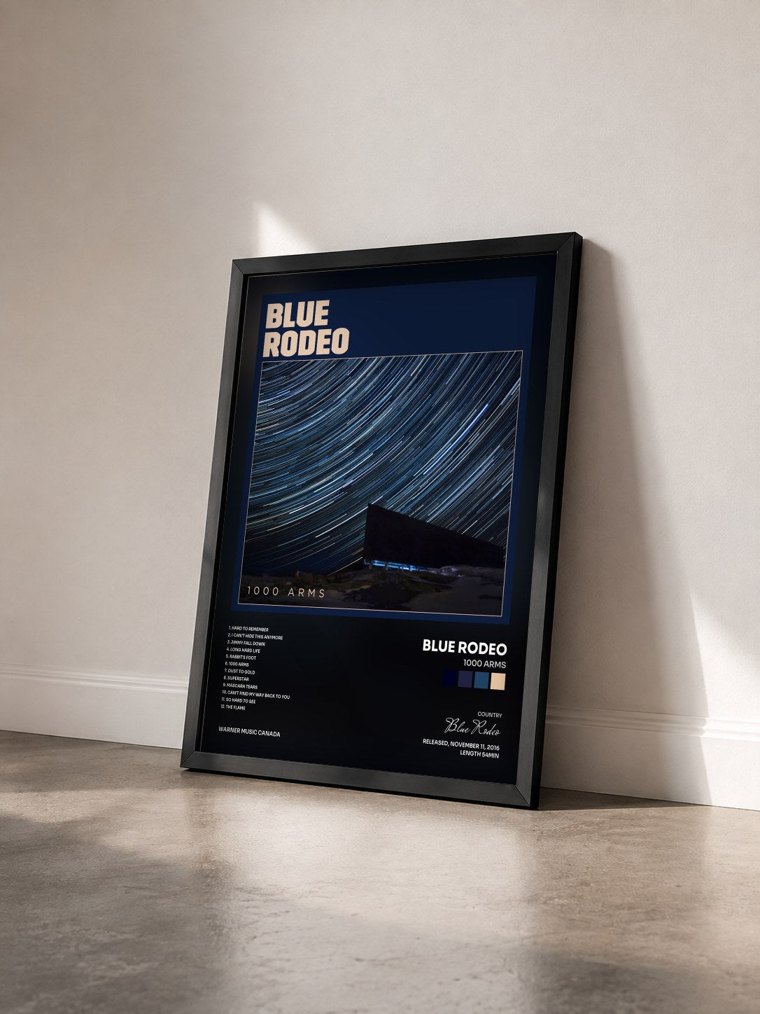 #noir Tableau de l'album 1000 Arms de Blue Rodeo vu de trois quarts, cadre noir