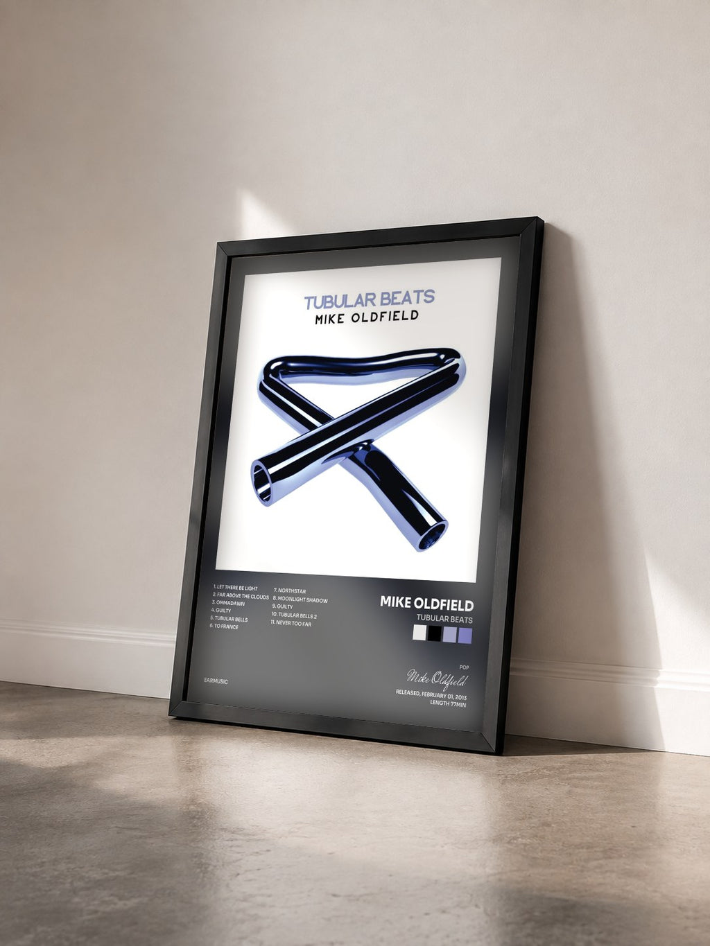 #noir Tableau de l'album Tubular Beats de Mike Oldfield vu de trois quarts, cadre noir