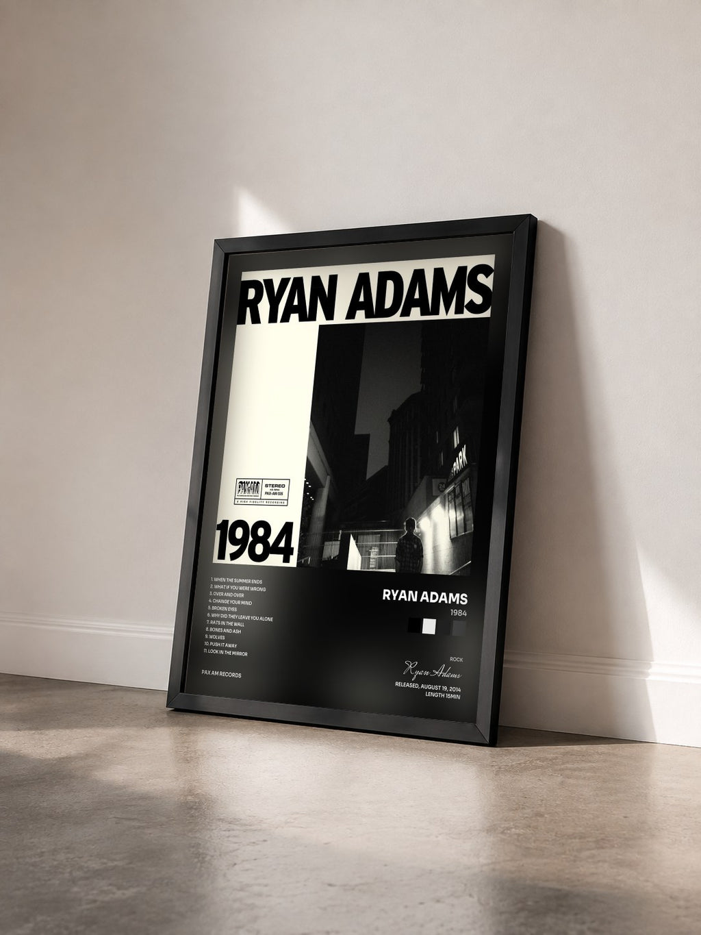#noir Tableau de l'album 1984 de Ryan Adams vu de trois quarts, cadre noir