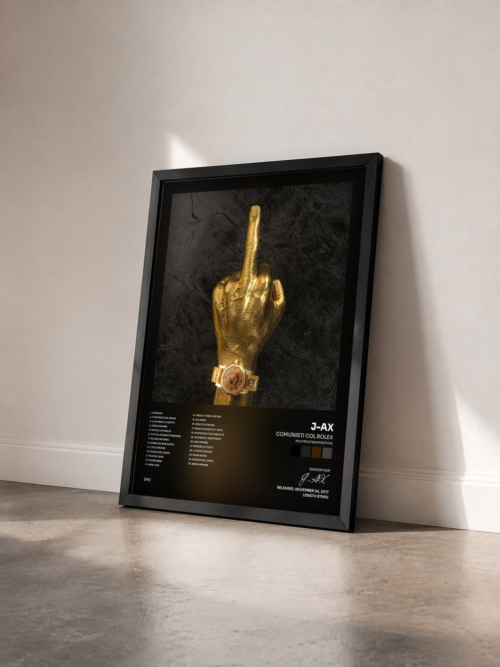 #noir Tableau de l'album Comunisti col Rolex (Multiplatinum Edition) de J-AX vu de trois quarts, cadre noir