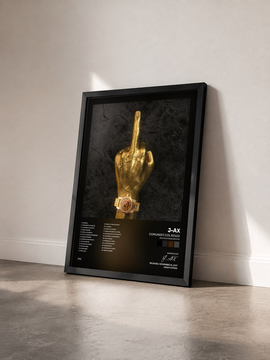#noir Tableau de l'album Comunisti col Rolex (Multiplatinum Edition) de J-AX vu de trois quarts, cadre noir