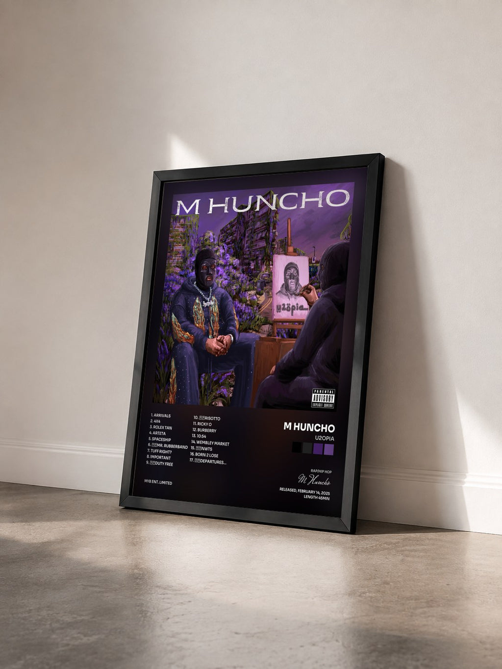 #noir Tableau de l'album U2OPIA de M Huncho vu de trois quarts, cadre noir