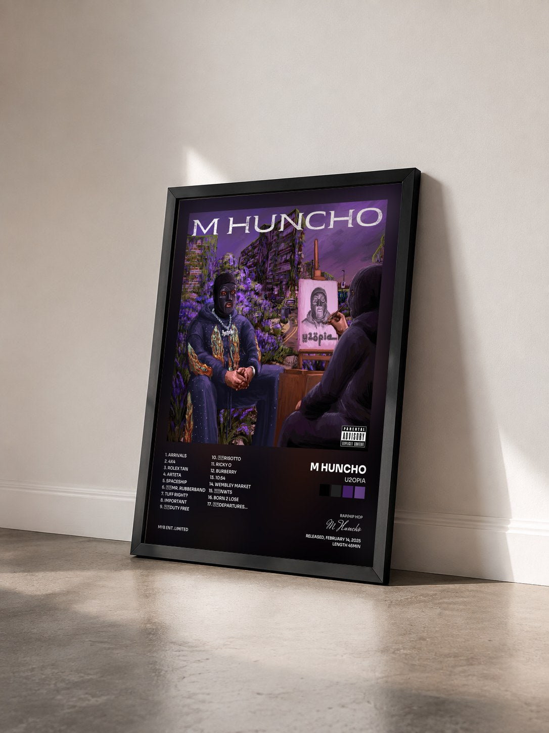 #noir Tableau de l'album U2OPIA de M Huncho vu de trois quarts, cadre noir