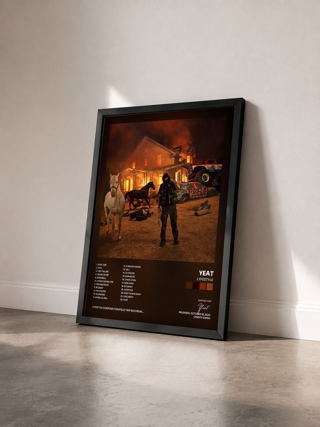 #noir Tableau de l'album LYFESTYLE de Yeat vu de trois quarts, cadre noir