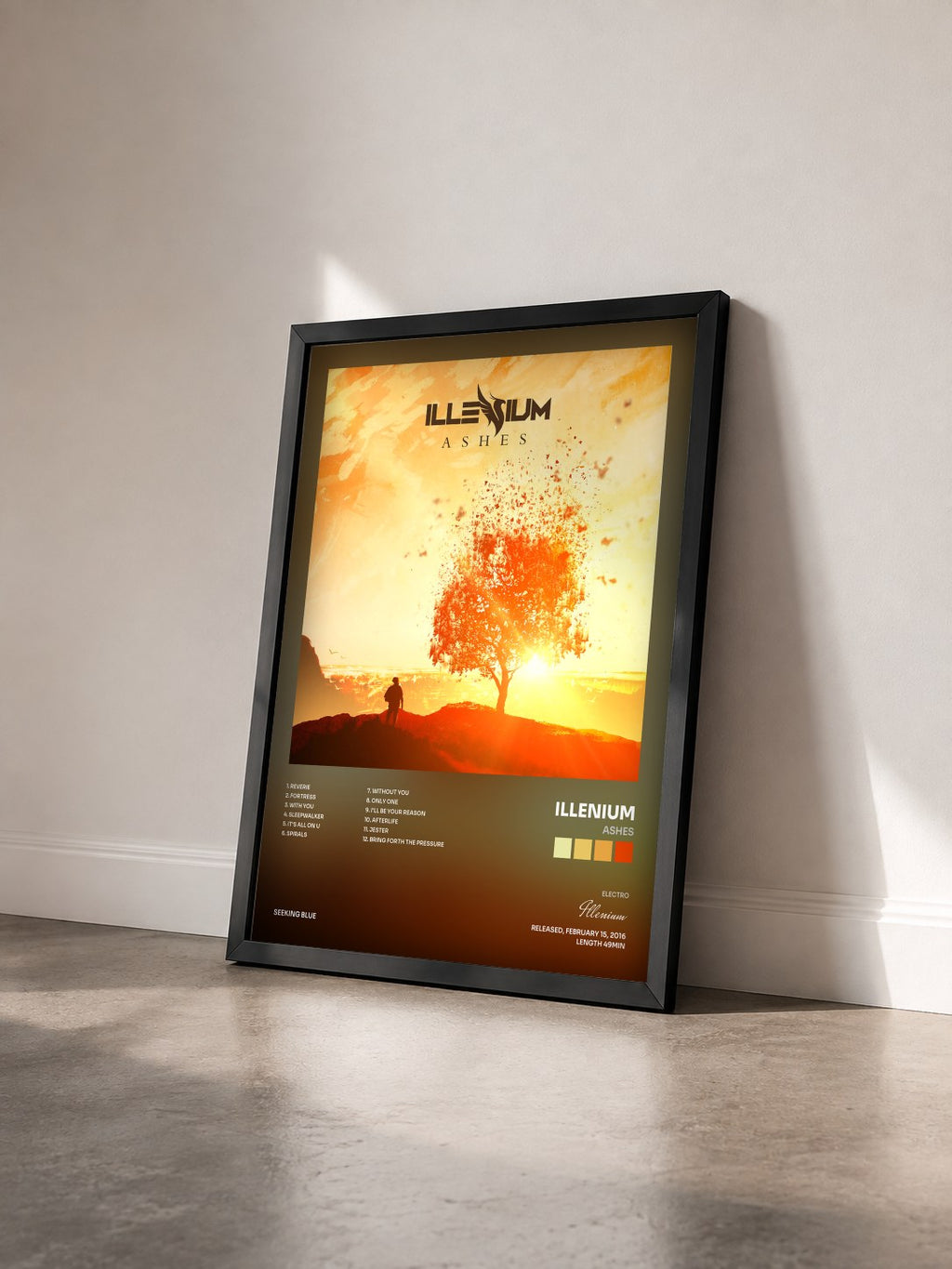 #noir Tableau de l'album Ashes de Illenium vu de trois quarts, cadre noir
