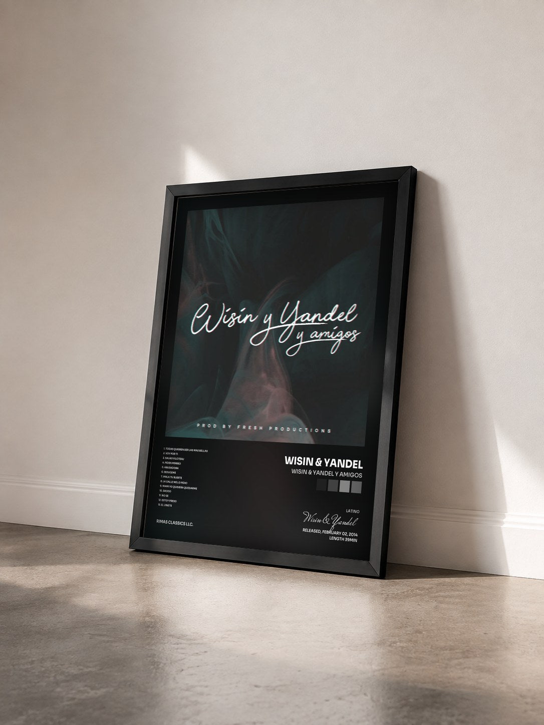 #noir Tableau de l'album Wisin & Yandel y Amigos de Wisin & Yandel vu de trois quarts, cadre noir