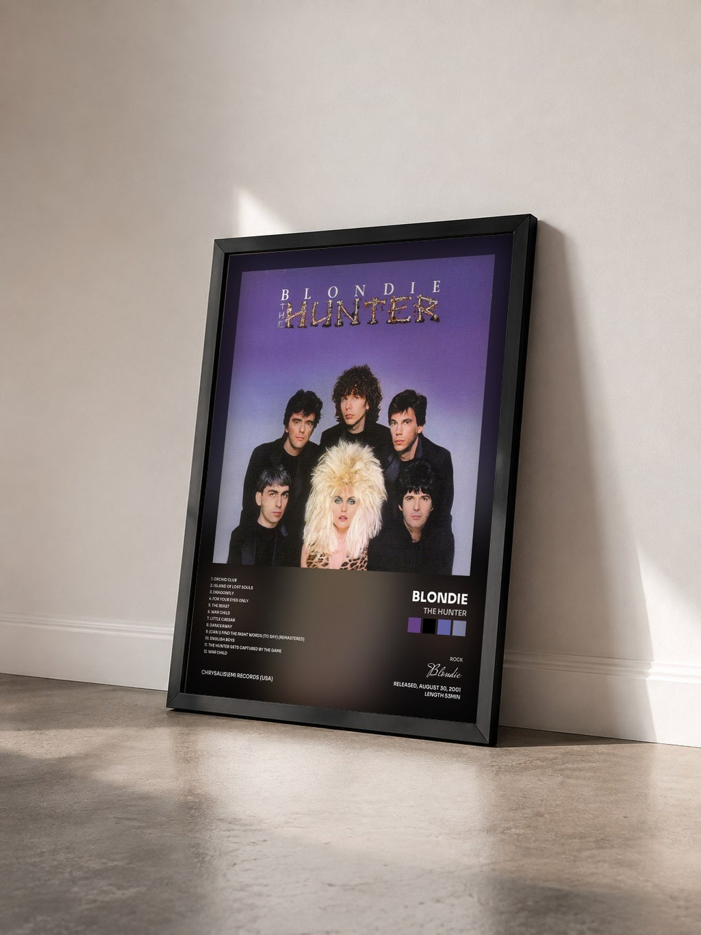 #noir Tableau de l'album The Hunter de Blondie vu de trois quarts, cadre noir