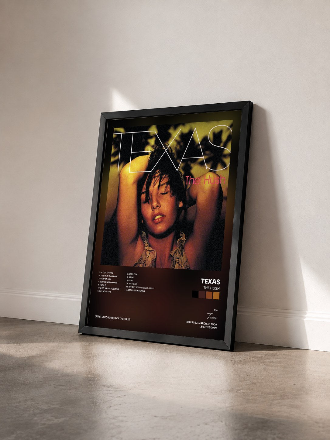 #noir Tableau de l'album The Hush de Texas vu de trois quarts, cadre noir