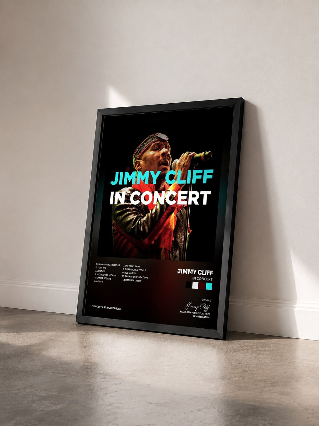 #noir Tableau de l'album In Concert de Jimmy Cliff vu de trois quarts, cadre noir
