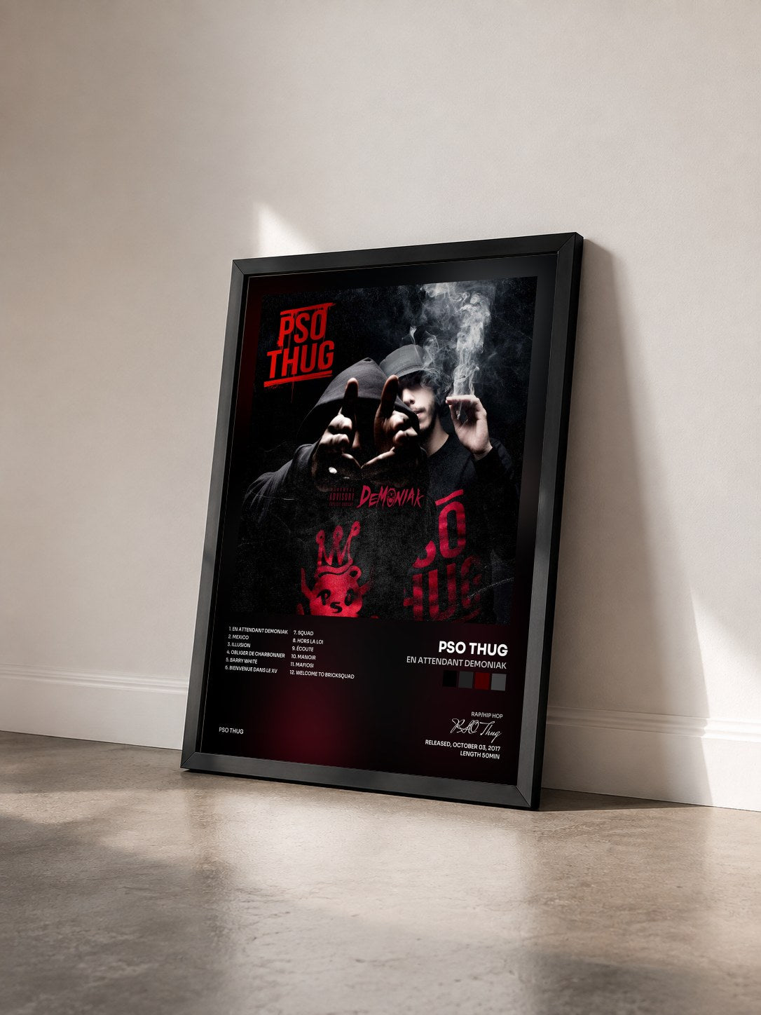 #noir Tableau de l'album En attendant Demoniak de PSO Thug vu de trois quarts, cadre noir