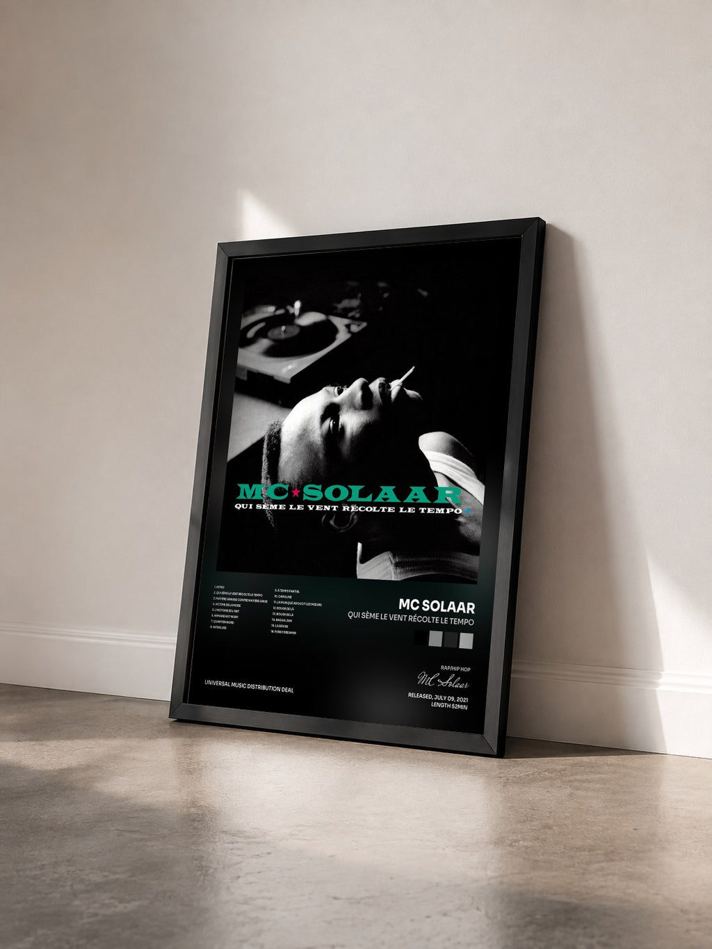 #noir Tableau de l'album Qui sème le vent récolte le tempo de MC Solaar vu de trois quarts, cadre noir