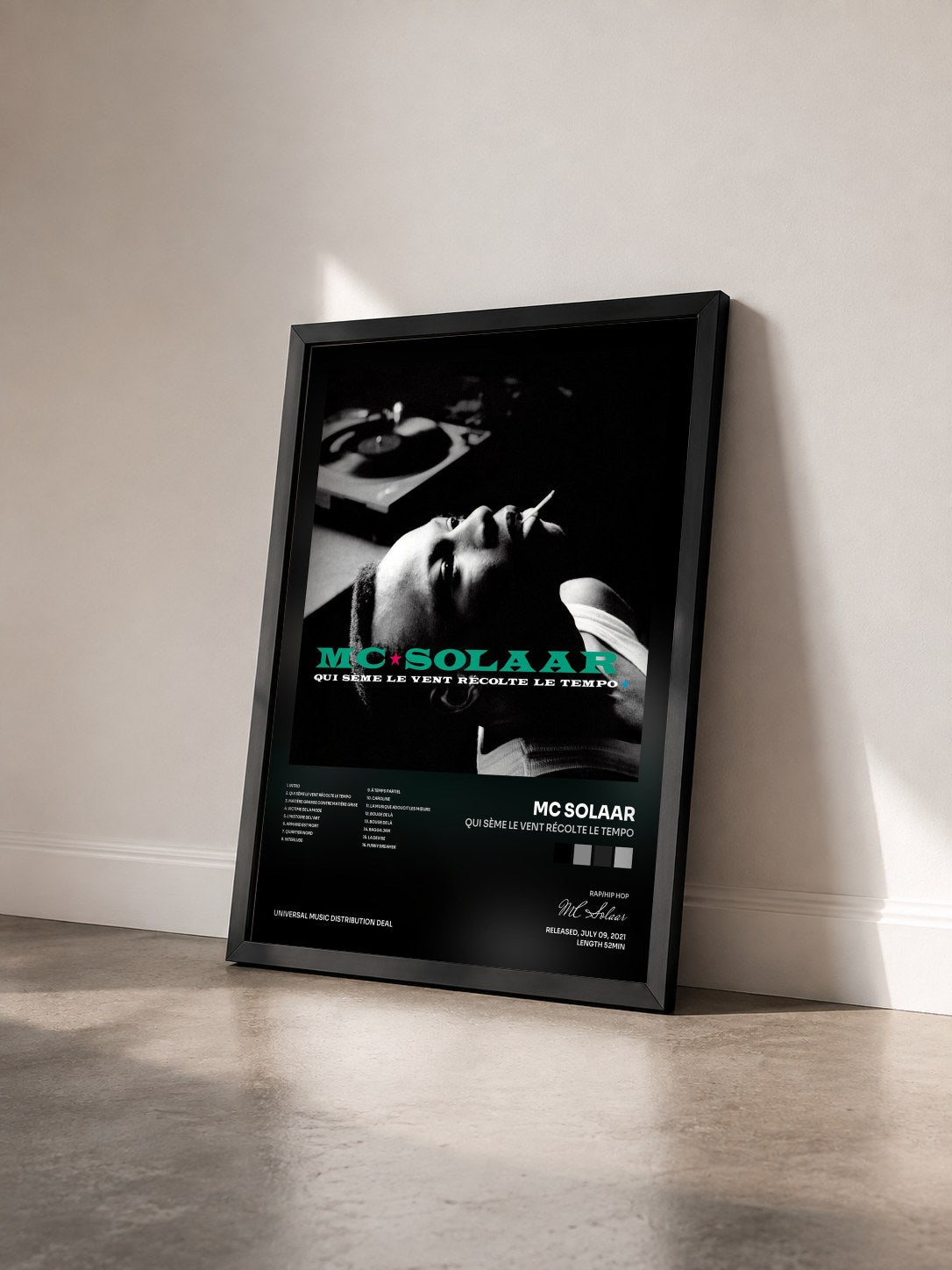 #noir Tableau de l'album Qui sème le vent récolte le tempo de MC Solaar vu de trois quarts, cadre noir