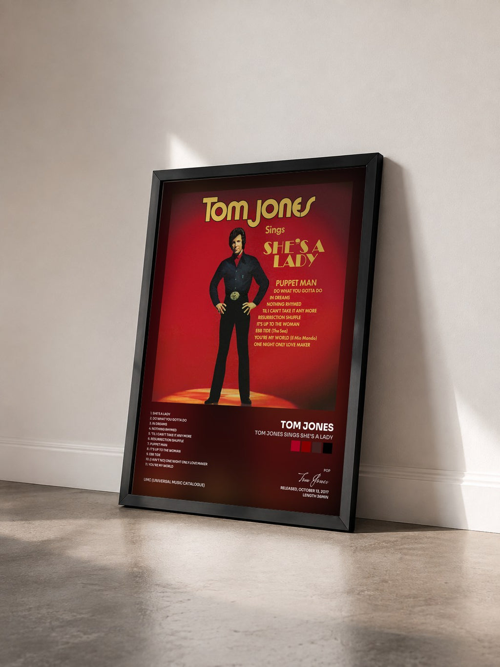 #noir Tableau de l'album Tom Jones Sings She's A Lady de Tom Jones vu de trois quarts, cadre noir