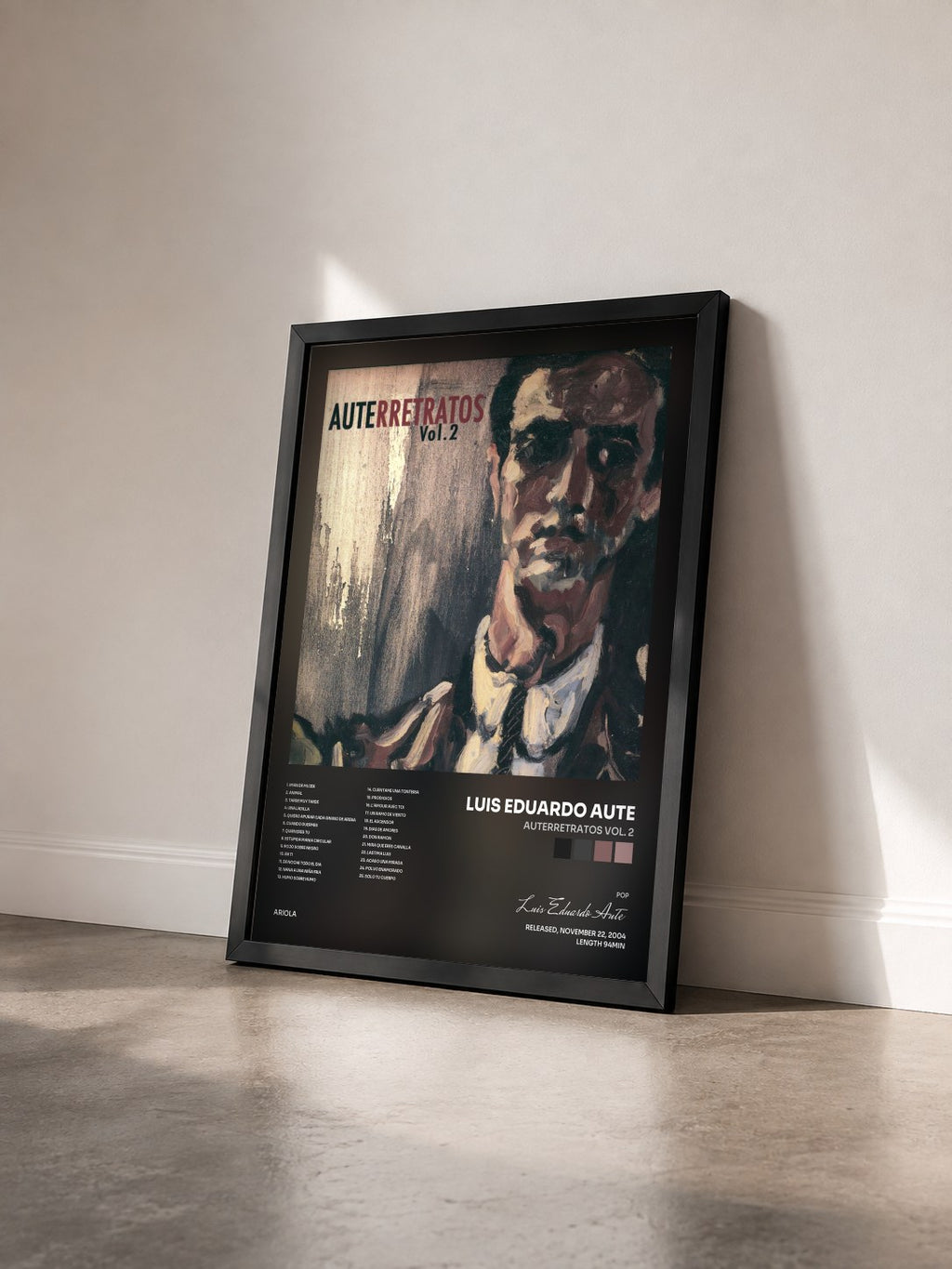 #noir Tableau de l'album Auterretratos Vol. 2 de Luis Eduardo Aute vu de trois quarts, cadre noir