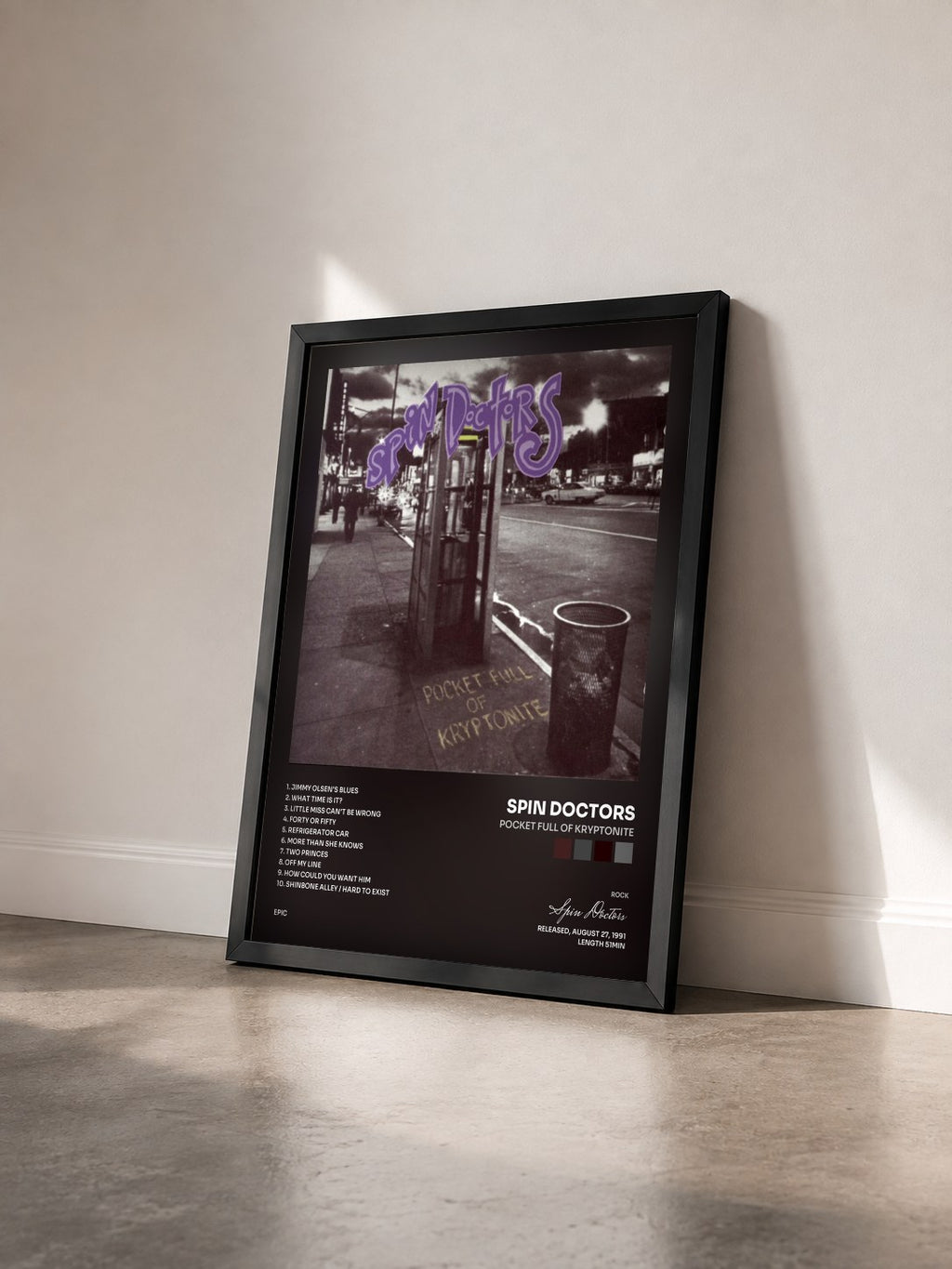 #noir Tableau de l'album Pocket Full Of Kryptonite de Spin Doctors vu de trois quarts, cadre noir