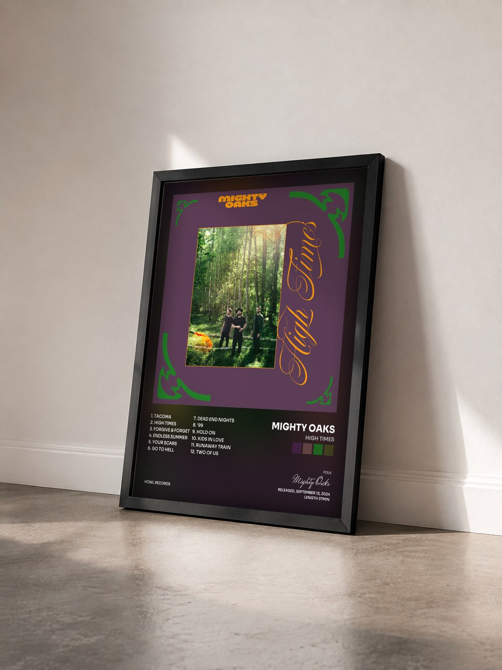 #noir Tableau de l'album High Times de Mighty Oaks vu de trois quarts, cadre noir