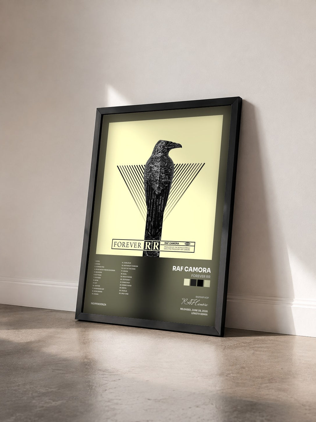 #noir Tableau de l'album FOREVER RR de RAF Camora vu de trois quarts, cadre noir