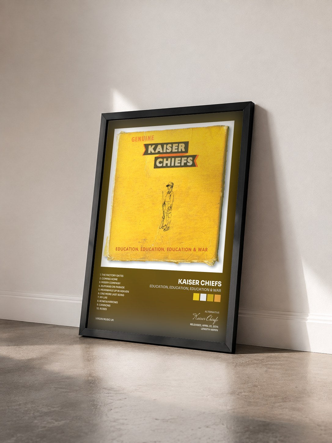 #noir Tableau de l'album Education, Education, Education & War de Kaiser Chiefs vu de trois quarts, cadre noir