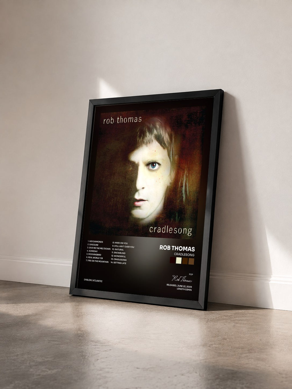 #noir Tableau de l'album Cradlesong de Rob Thomas vu de trois quarts, cadre noir