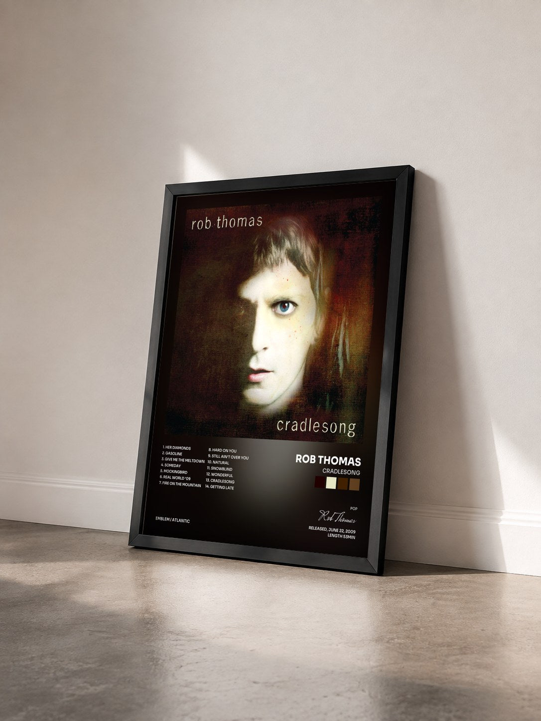 #noir Tableau de l'album Cradlesong de Rob Thomas vu de trois quarts, cadre noir