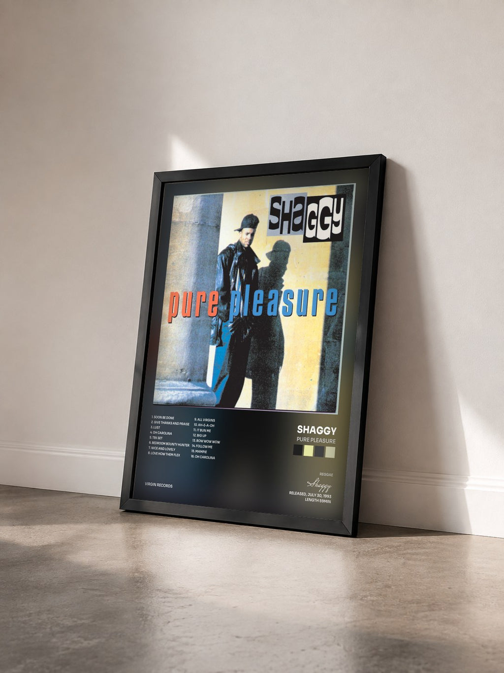#noir Tableau de l'album Pure Pleasure de Shaggy vu de trois quarts, cadre noir