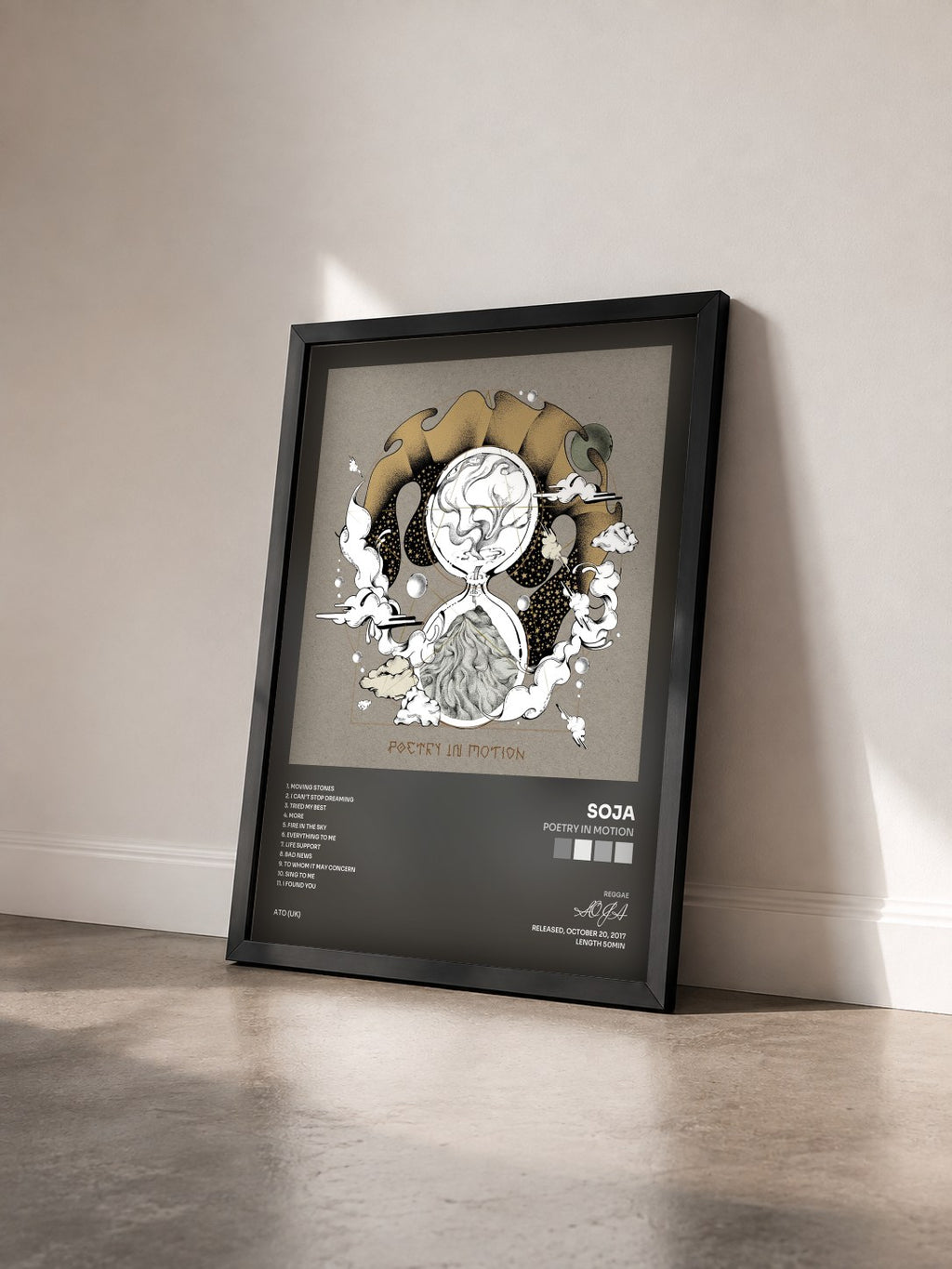 #noir Tableau de l'album Poetry in Motion de SOJA vu de trois quarts, cadre noir