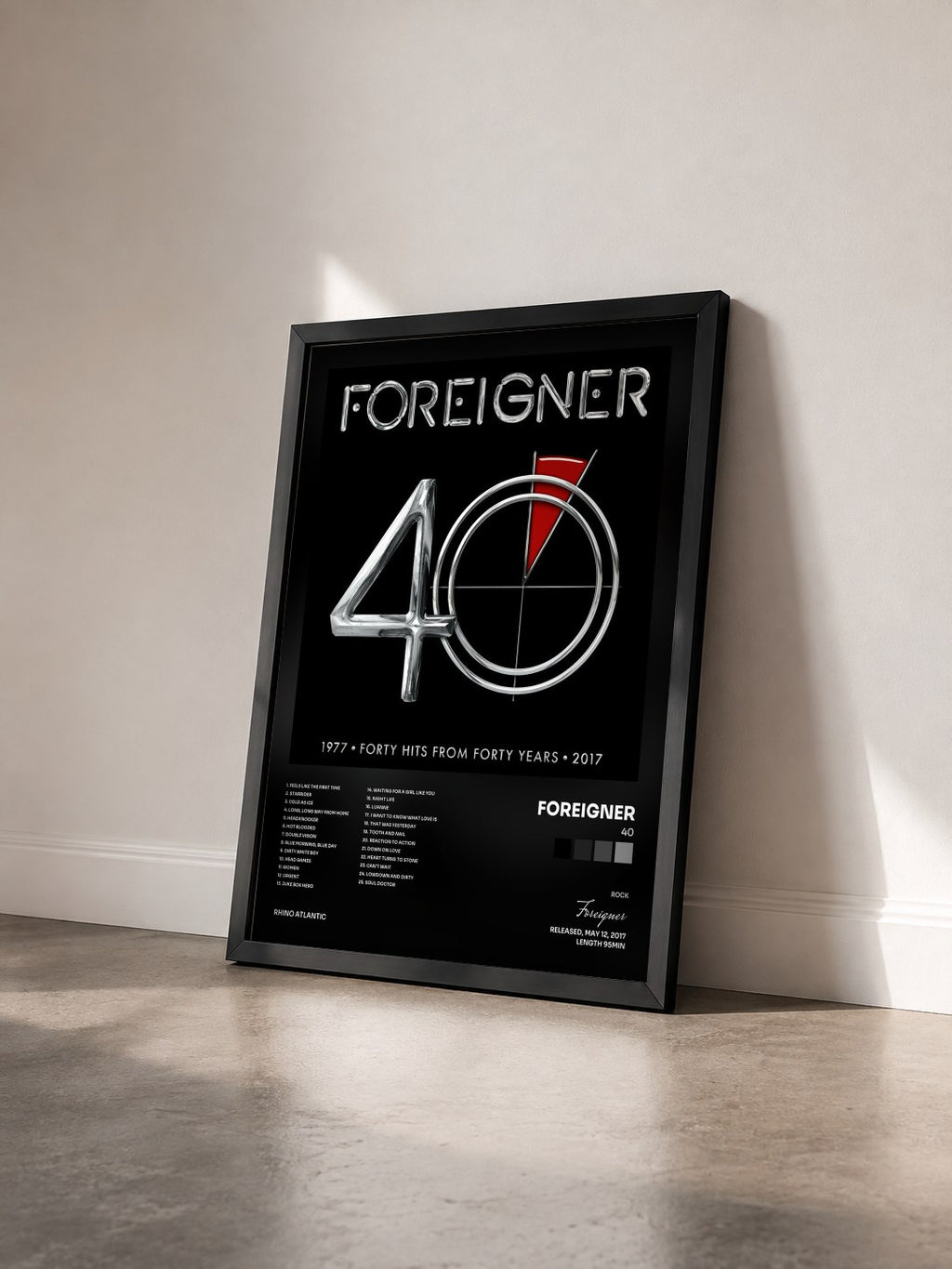 #noir Tableau de l'album 40 de Foreigner vu de trois quarts, cadre noir
