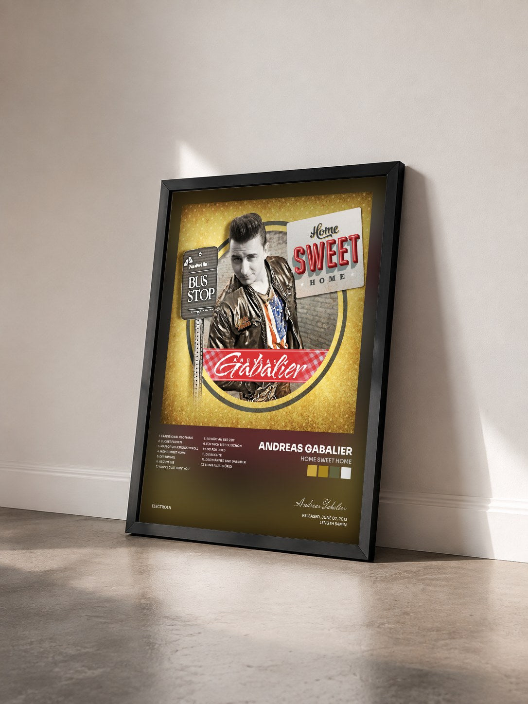 #noir Tableau de l'album Home Sweet Home de Andreas Gabalier vu de trois quarts, cadre noir