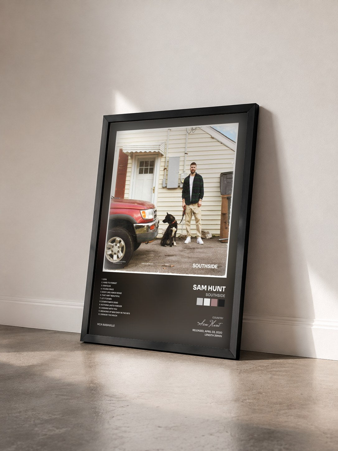 #noir Tableau de l'album SOUTHSIDE de Sam Hunt vu de trois quarts, cadre noir