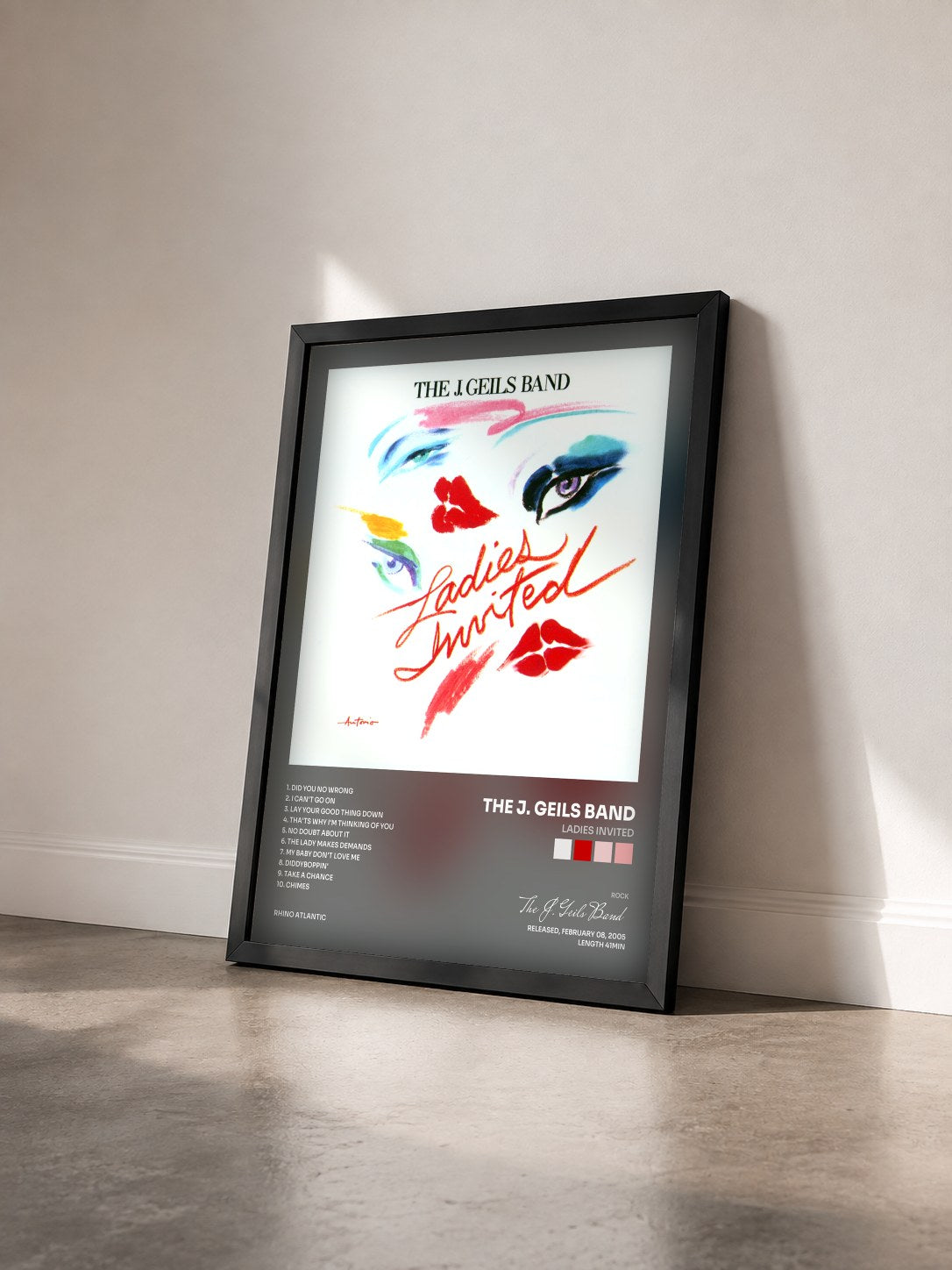 #noir Tableau de l'album Ladies Invited de The J. Geils Band vu de trois quarts, cadre noir