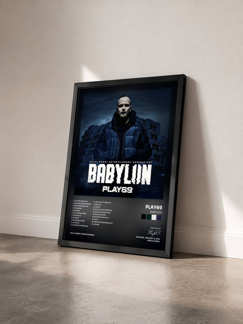 #noir Tableau de l'album Babylon de Play69 vu de trois quarts, cadre noir