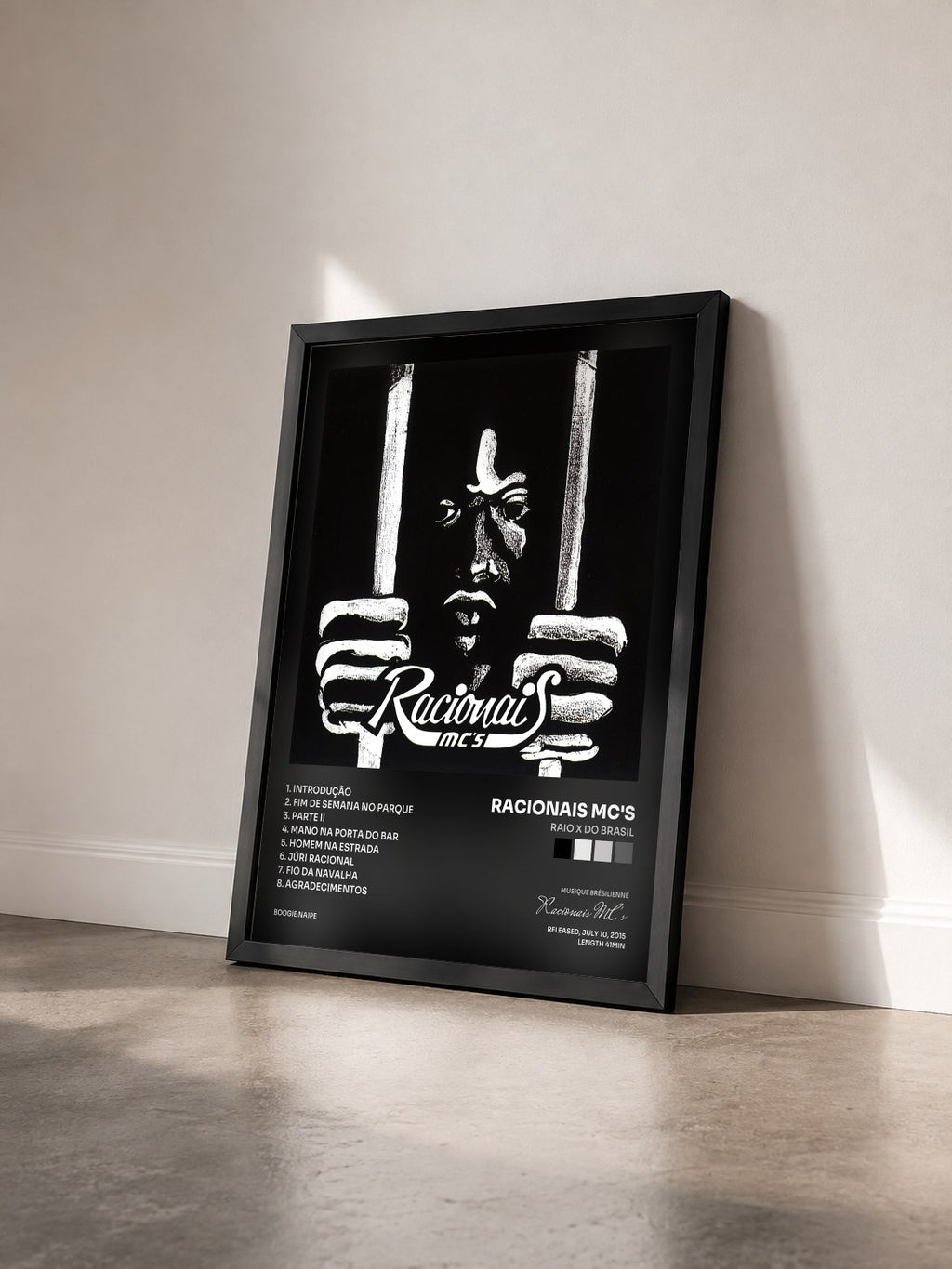 #noir Tableau de l'album Raio X do Brasil de Racionais MC's vu de trois quarts, cadre noir