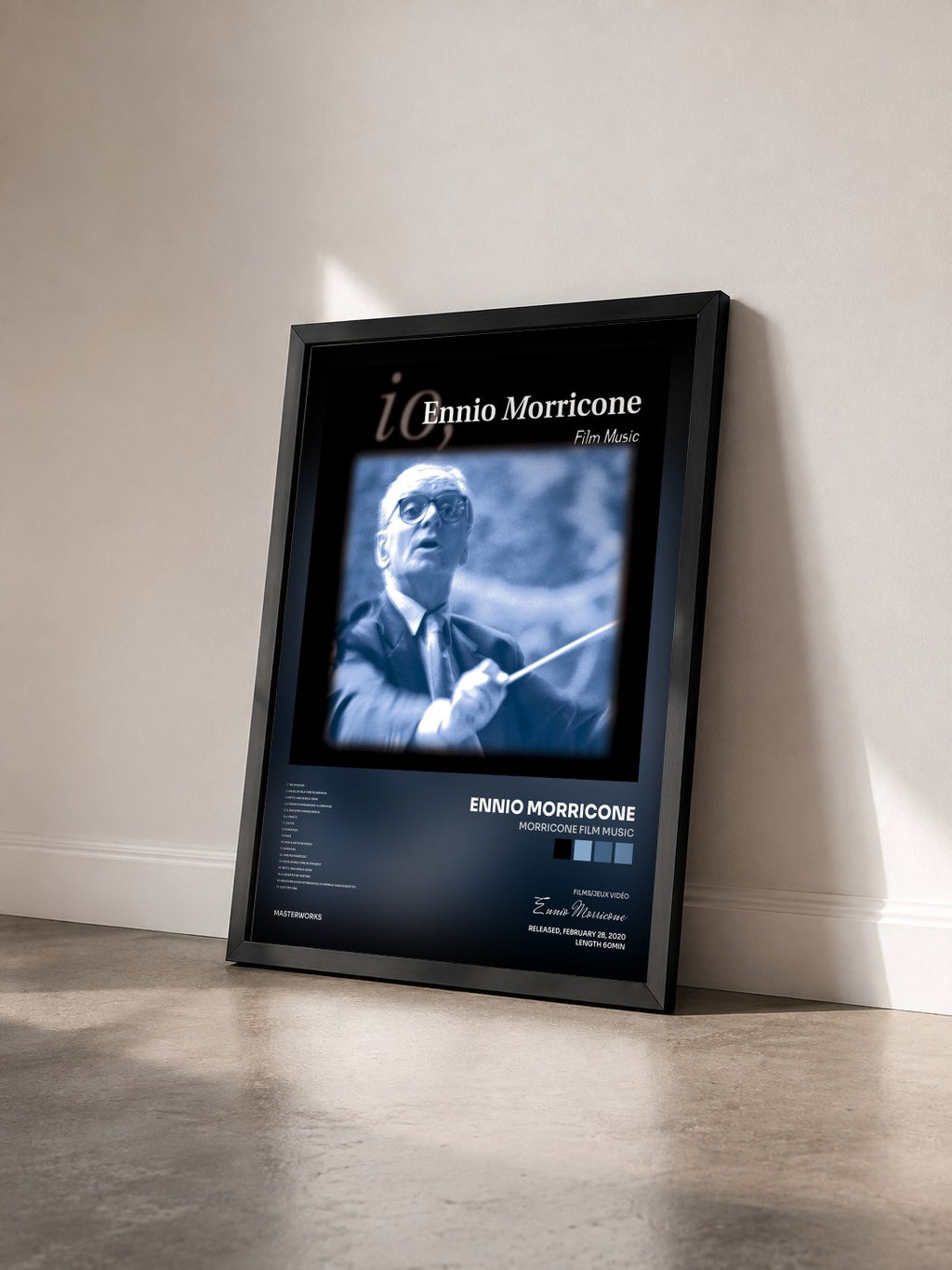 #noir Tableau de l'album Morricone Film Music de Ennio Morricone vu de trois quarts, cadre noir
