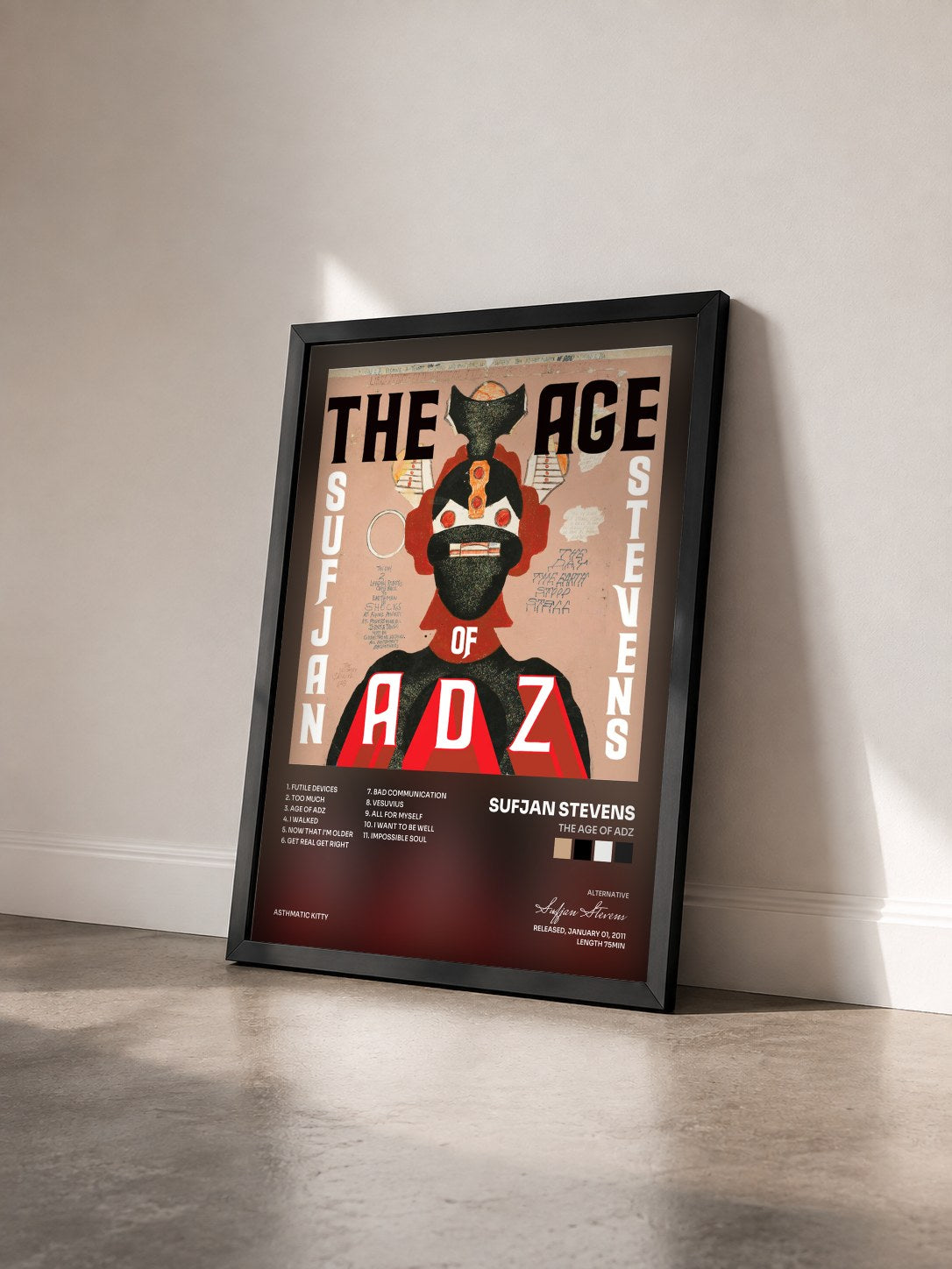 #noir Tableau de l'album The Age of Adz de Sufjan Stevens vu de trois quarts, cadre noir
