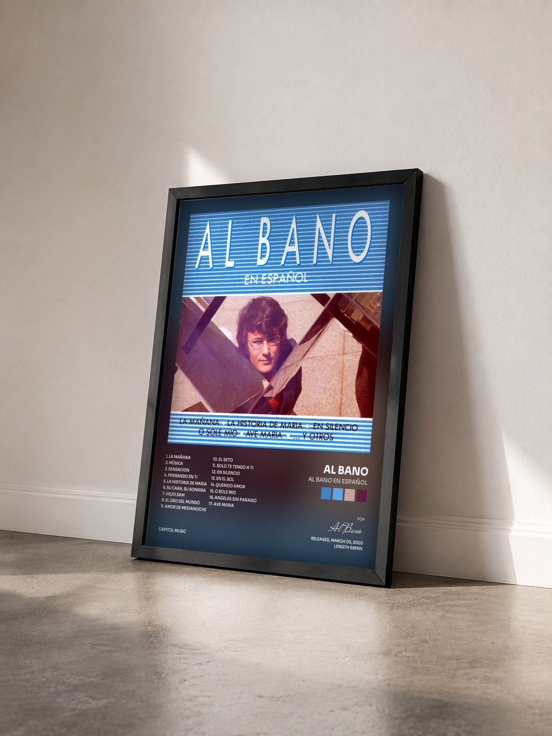#noir Tableau de l'album Al Bano En Español de Al Bano vu de trois quarts, cadre noir
