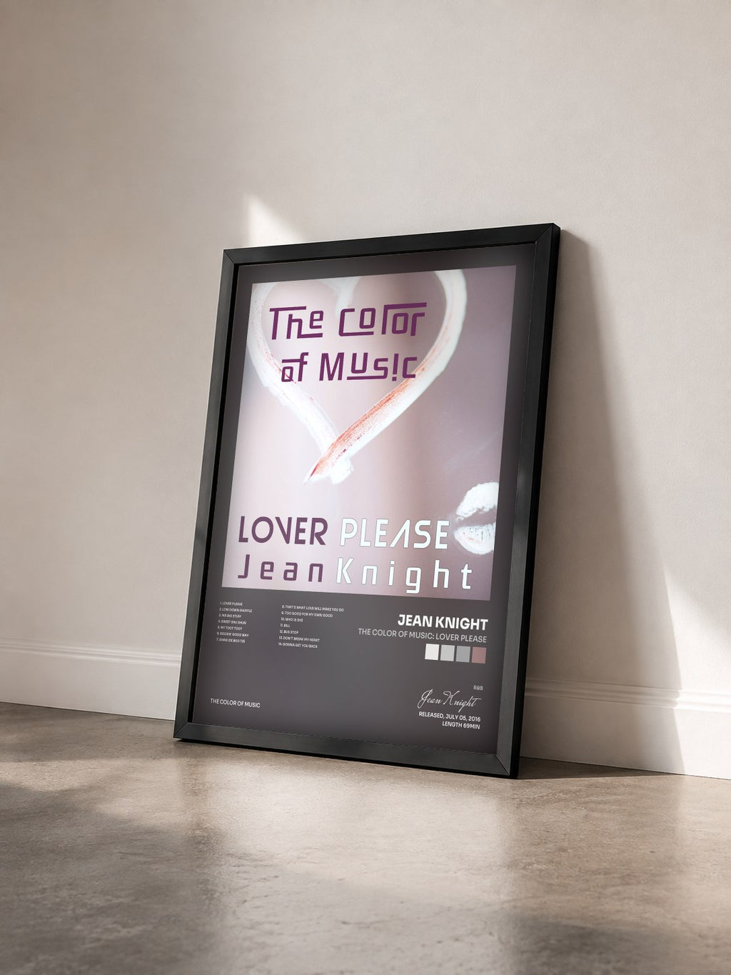 #noir Tableau de l'album The Color of Music: Lover Please de Jean Knight vu de trois quarts, cadre noir
