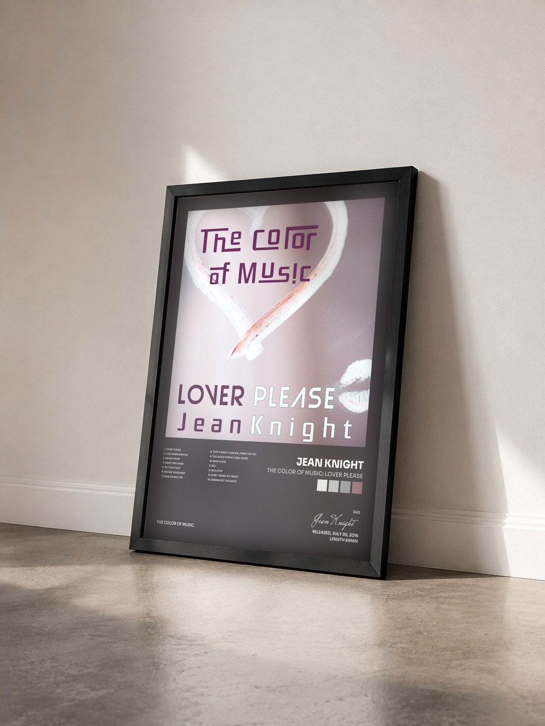 #noir Tableau de l'album The Color of Music: Lover Please de Jean Knight vu de trois quarts, cadre noir