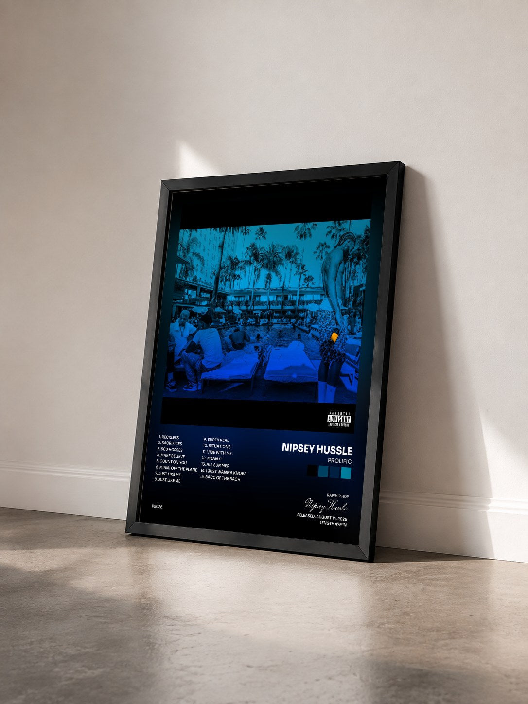 #noir Tableau de l'album PROLIFIC de Nipsey Hussle vu de trois quarts, cadre noir